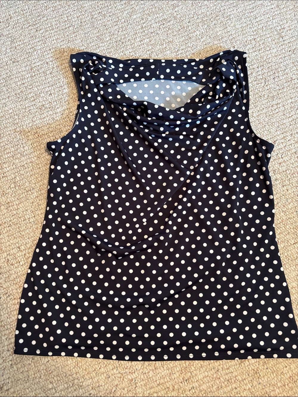 Relativity  Sleeveless Navy Polka Dot Drape Neck Top XL